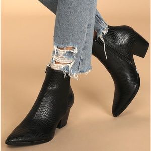 Black Snakeskin pointed toe ankle booties